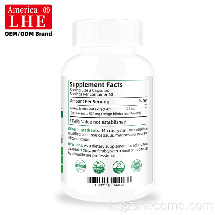 Ginkgo Biloba Supporto delle capsule di Ginkgo Biloba per il cervello